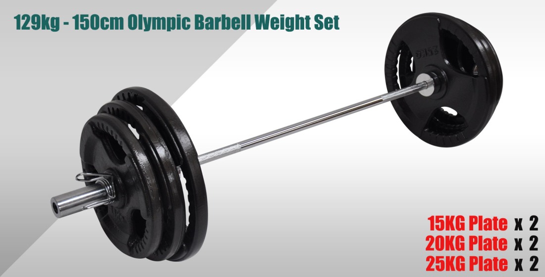 129KG Weight Set 150CM Olympic Barbell Bar 120KG Weight Plate FREE