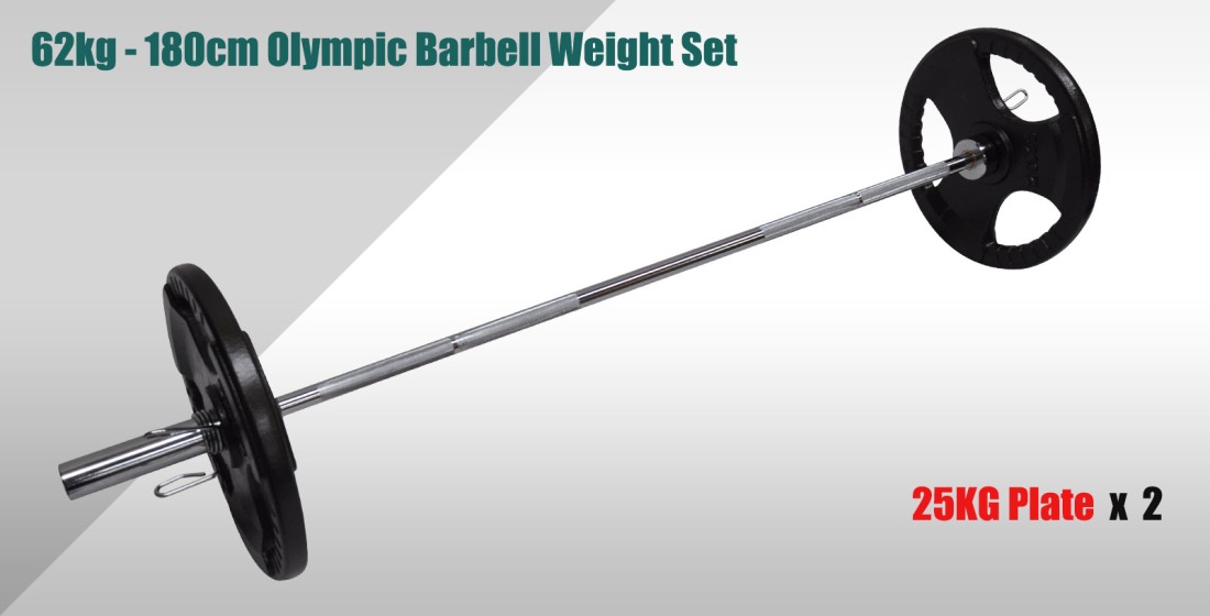 62KG Weight Set 180CM Olympic Barbell Bar 50KG Weight Plate FREE Spring