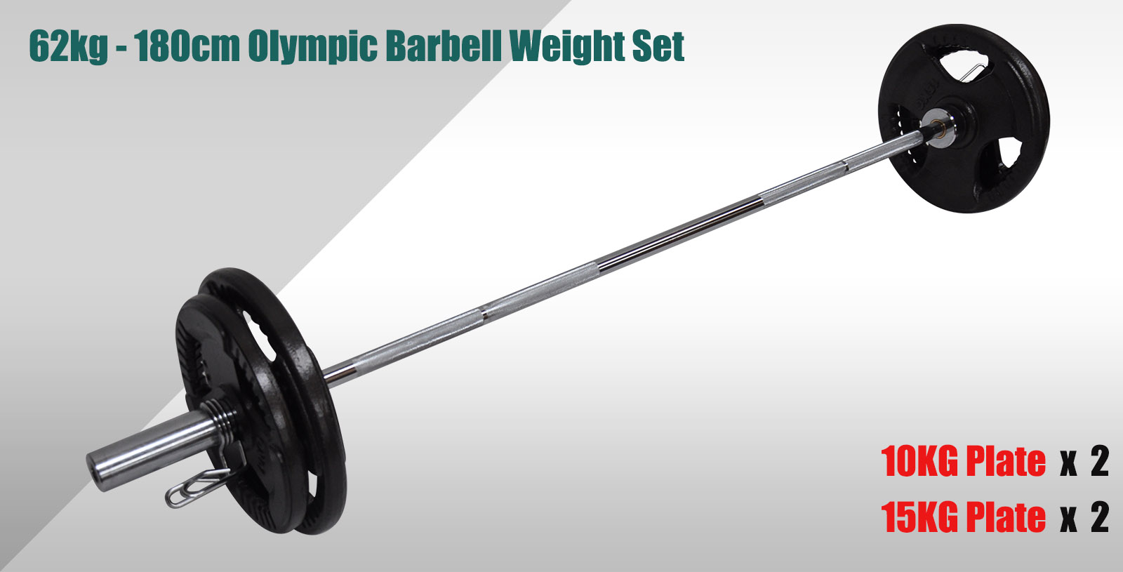 62KG Total 180CM OLYMPIC BARBELL BAR WEIGHT SET A PAIR FREE SPRING