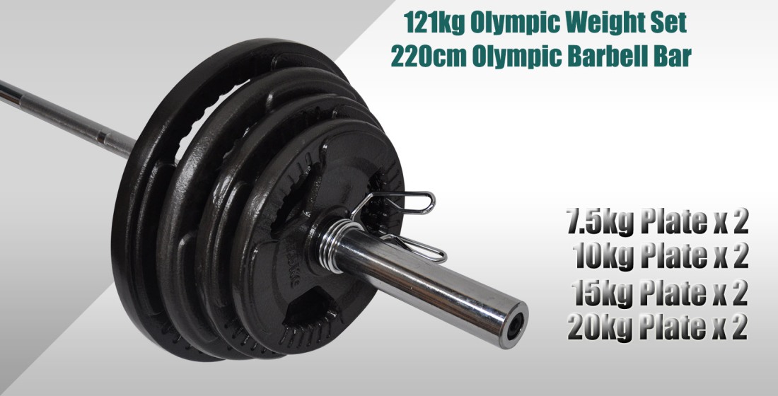 Total 121kg 220cm Olympic Barbell Bar Weight Set a Pair Free Spring