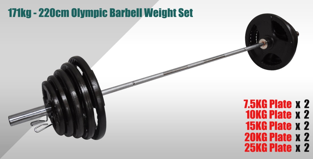 Total 171kg 220cm Olympic Barbell Bar Weight Set a Pair Free Spring