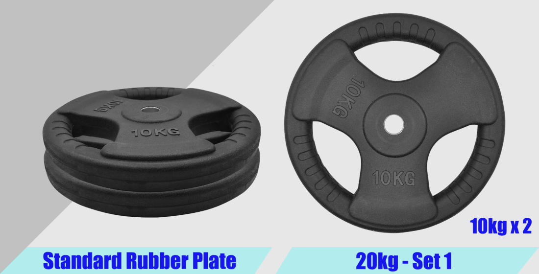 Total 20kg Standard 26.5MM Rubber Coated Weight Plate Set Commercial