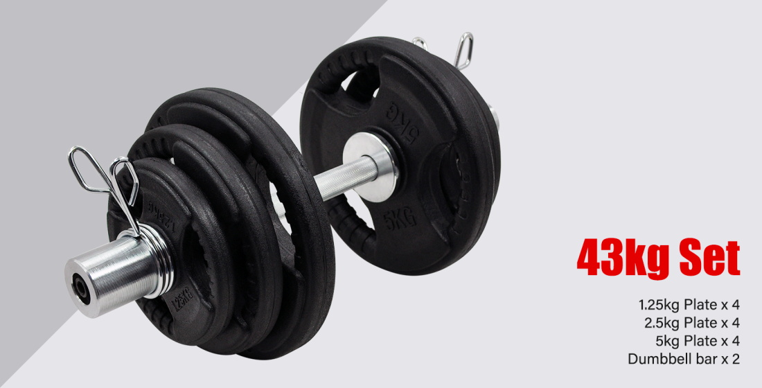 43kg & 58kg Olympic Dumbell Set Rubber Coated Iron Plate Dumbbell